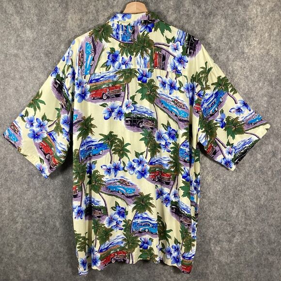 Vtg Island CollectionHawaiian Button Up Mens XL Classic Chevrolet Cars Floral - Picture 2 of 11